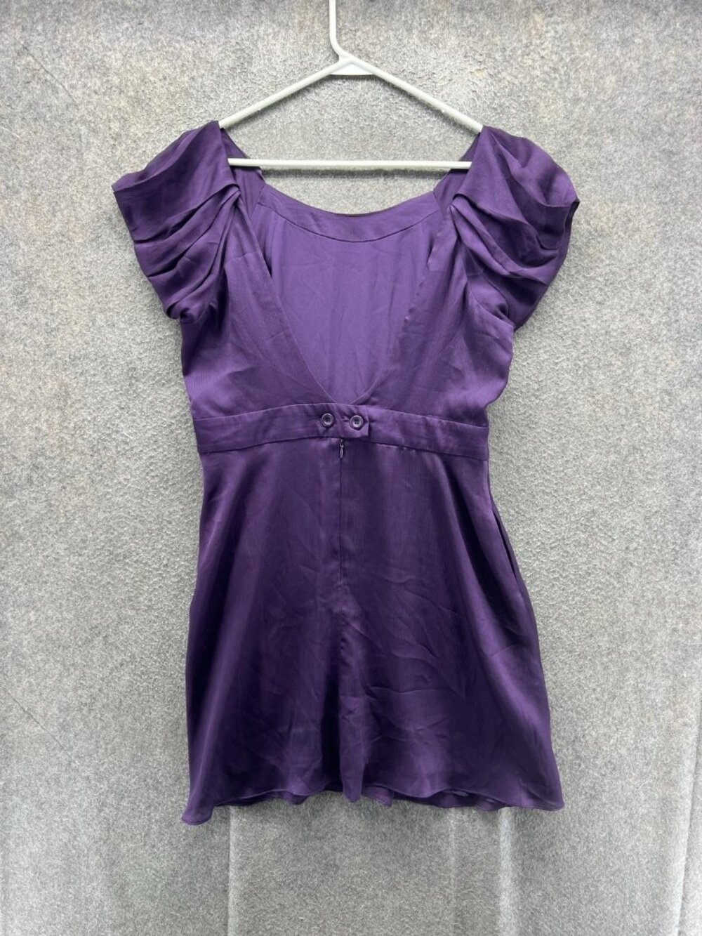 BCBGeneration Dress Womens 12 Purple Satin V Neck Flutter Sleeve Short Fit Flare